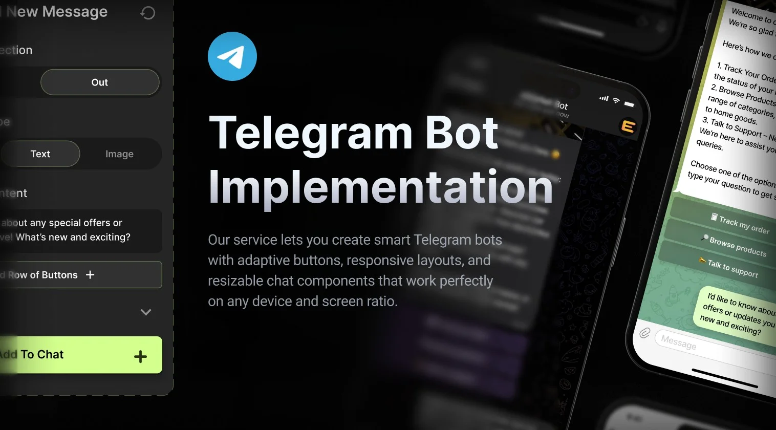 Telegram bot message builder and chat on a phone