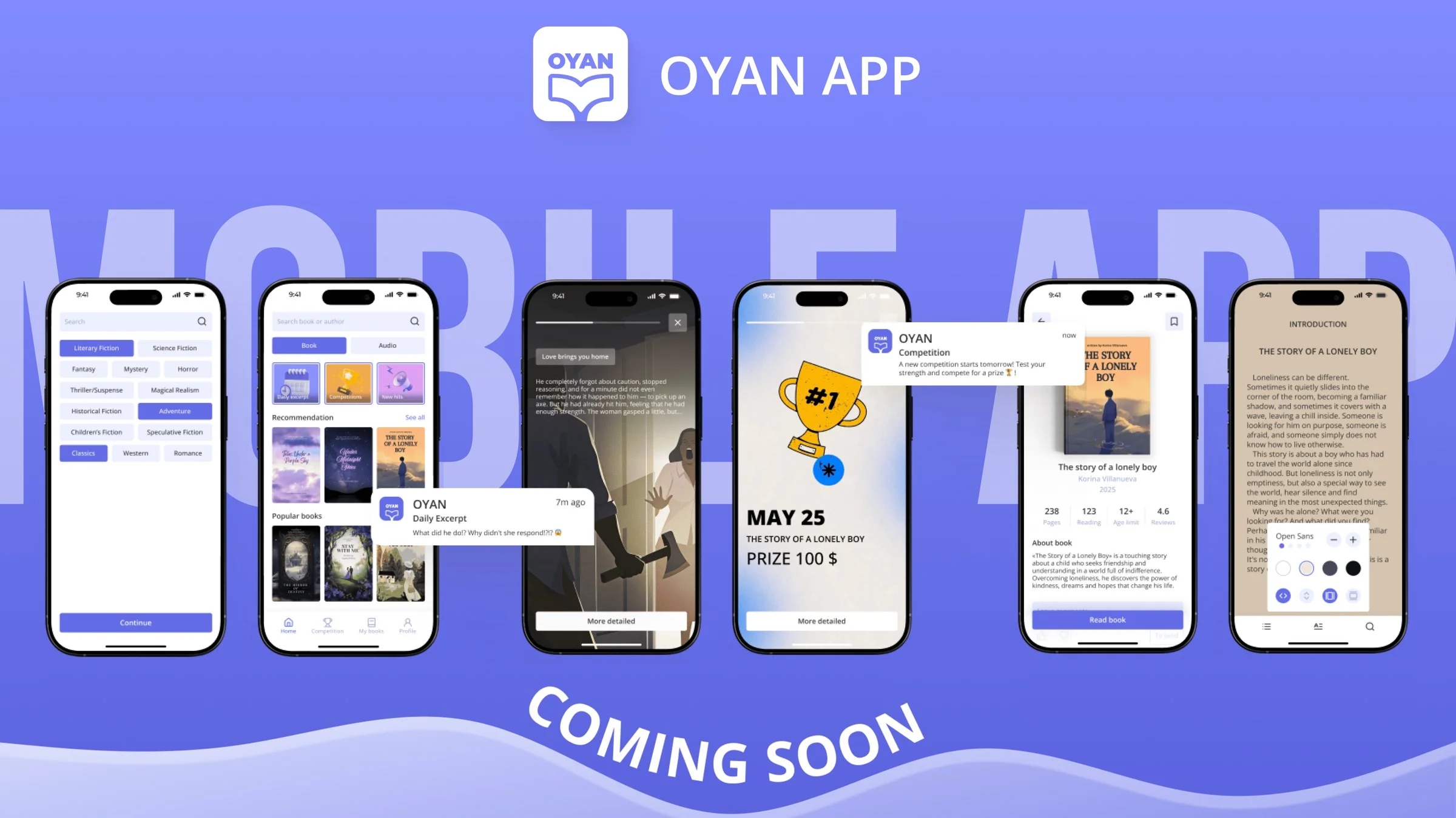 Oyan Reader mobile app screens